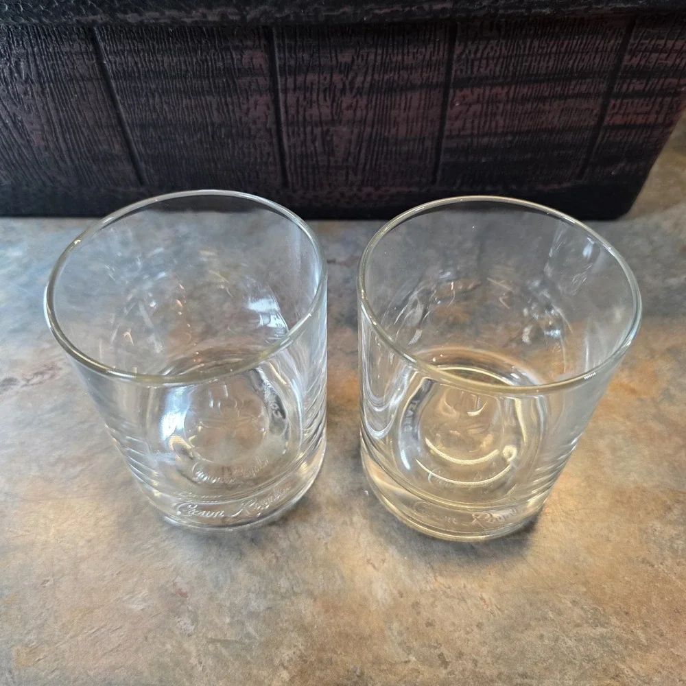 Set of 2 Crown Royal Glasses 75th Anniversary Embossed Base Rocks ITALY NO Chips